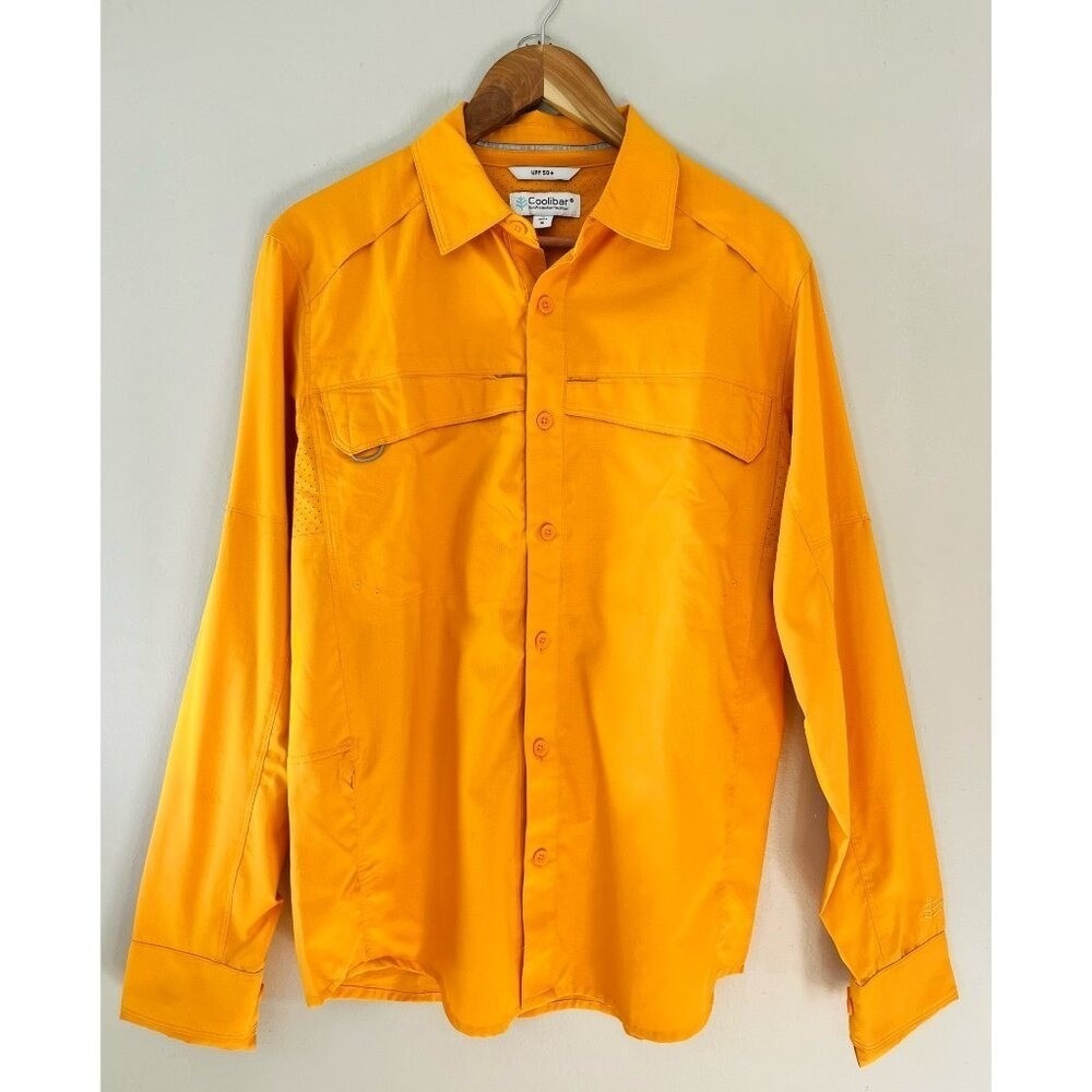 Coolibar Sz S Yellow Mens Nassau Fishing Shirt UPF 50+ Outdoor Wear Pockets